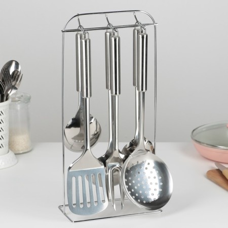 A set of kitchen supplies "metallic", 6 items, on a stand