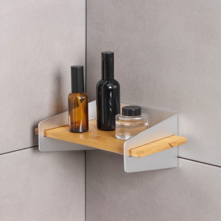 Wall -mounted shelf, 31 × 17.5 × 12 cm, aluminum, bamboo