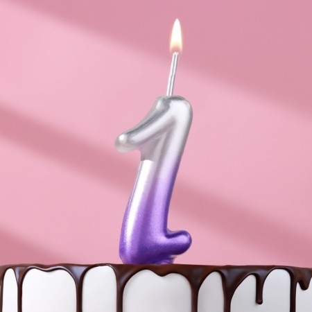 Candle for the cake "Oval", number "1", 5.5 cm, silver-sirn
