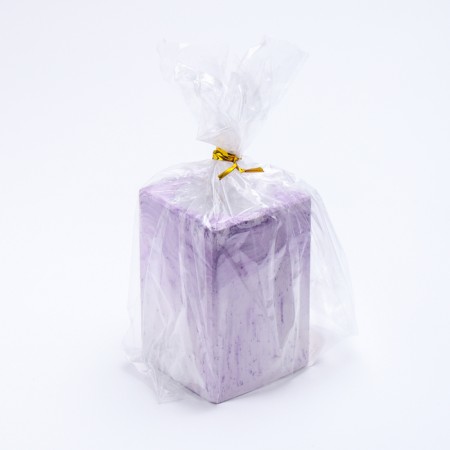 Candle "Square" in the candlestick of gypsum, 5x8cm, marble with purple strips-3