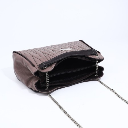 Bag "Golden Rain" with lightning, external pocket, color of powder/brown-4