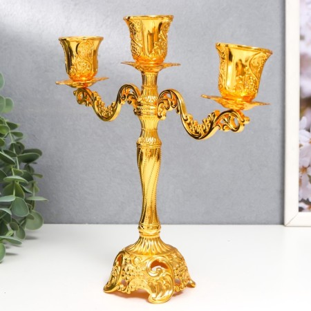 Summary Metal for 3 candles "Vine vine" gold 22x7.5x25 cm-3