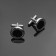 Steel “Classic” cufflinks circle with enamel, an edging with ornament, black color is silver