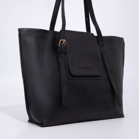 Soper bag with zipper, black color-2
