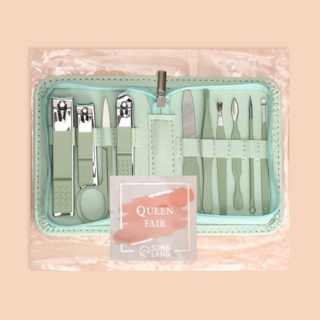 Manicure set, 10 items, in case, turquoise color-8