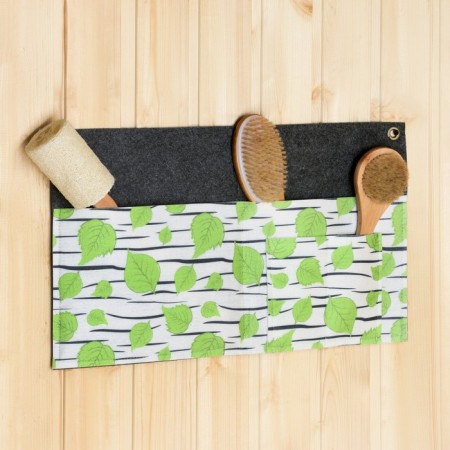 Horizontal suspension organizer on eyelets 3 departments, print Birch, 30x50 cm, felt-3