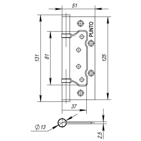Universal loop Punto 200-2B PB, 125x2.5 mm, without inserting, brass color, 1 pc.-1