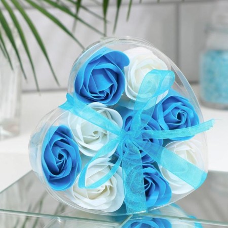 Soap roses, blue and white, set of 9 pcs.