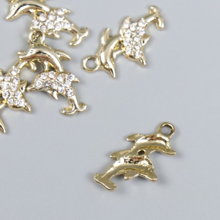 Decor for creativity metal, rhinestones "Two dolphins" gold 1.5x2.2 cm-1