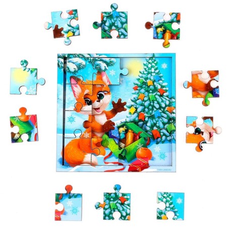 New Year's wooden puzzle "New Year! Fox with gifts "-4