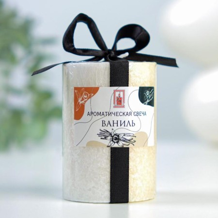 Candle cylinder 5x7.5cm, "crystalline pattern", vanilla