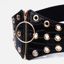 Women's belt, width 12 cm, on lightning, black color