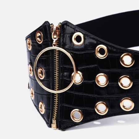 Women's belt, width 12 cm, on lightning, black color