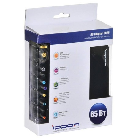 IPPON S65U power supply is automatic 65W 15V-19.5V 11-Connectors 3.5a 1xusb 2.1a from households 107350-6