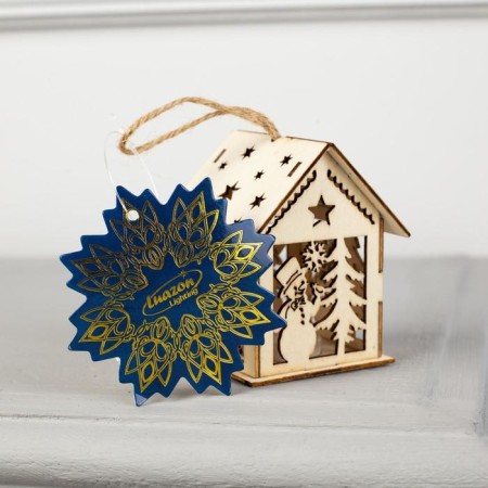 Christmas tree toy "House with a snowman", from batteries, a glow of warm white-3