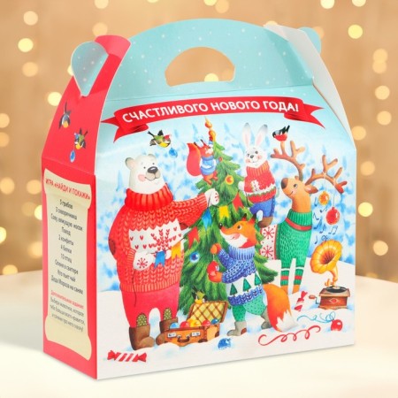 New Year. Gift box New Year's Baul "Forest holiday" with a game and animation 22 x 9 x 22 cm.