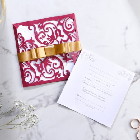 Invitation to the wedding Carved "Love forever...", burgundy color