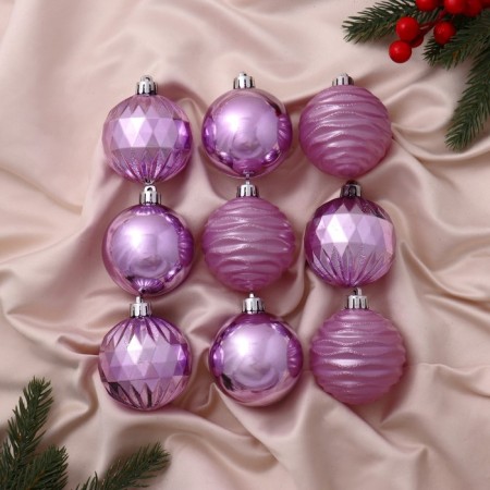 Set of balls plastic D-6 cm, 9 pcs "Ossan strips" Lilac