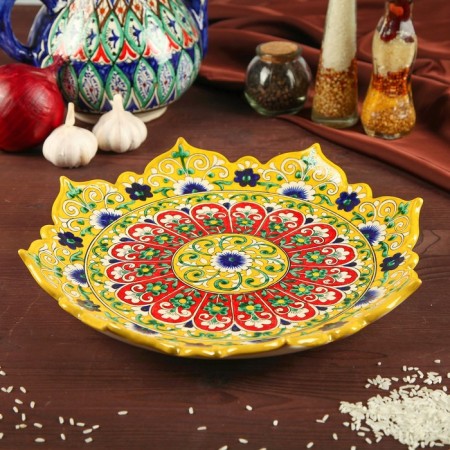 Largan Rishtan ceramics "Flowers", 31 cm, yellow mix, corrugated-1