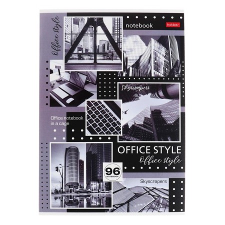 A4 notebook, 96 sheets in the "Office Style" cage, cover coated cardboard, selective matte varnish, block 65 g/m2, 3v mix-3