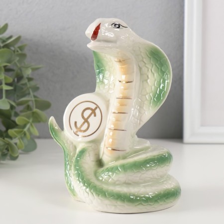 Souvenir Ceramics "Cobra with coins" light green with gold set 2 pcs 9x12.2x15.5 cm-1