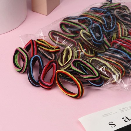 Hair elastic band "Mahrushka" (set 48 pcs) in black stripes, 5.5 cm, mix