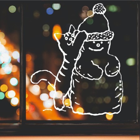 Decorative sticker for windows "Cat and Snowman" 45x55 cm