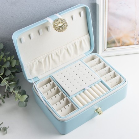 Casket to the leatherette for jewelry "with buckle" Blue 24x18.5x9 cm-1