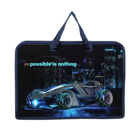 Folder with A4 handles, 340 x 245 x 75 mm, plastic, handles, PT-14-4-12, Silver Car, (voluminous 3D rushing with a metallic effect) 71217