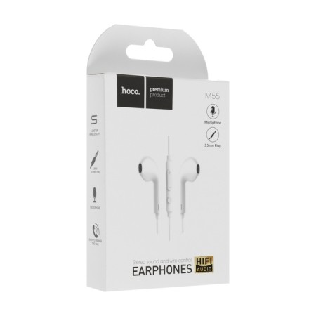 Hoco M55 headphones, wired, inserts, microphone, jack 3.5, 1.2 m, white-5