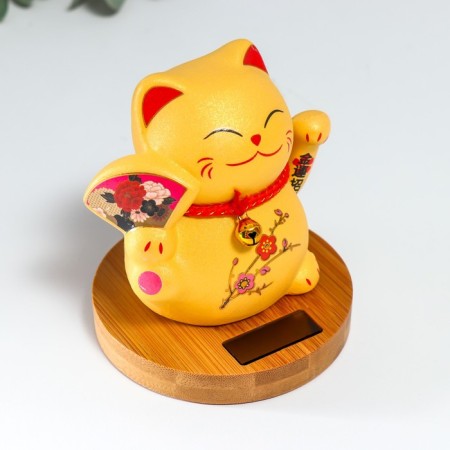Ceramics pendulum "Maneki-Neko with fan and sakura" from solar batteries 10x10x12 cm-5