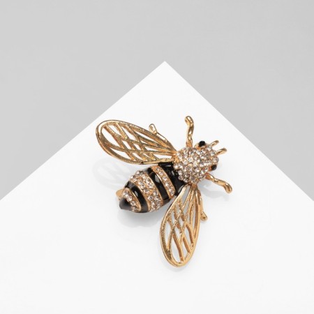 Brooch "Bumblebee", black and white color in gold-1