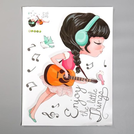 Interior plastic sticker "Girl with guitar" 45x60 cm-1