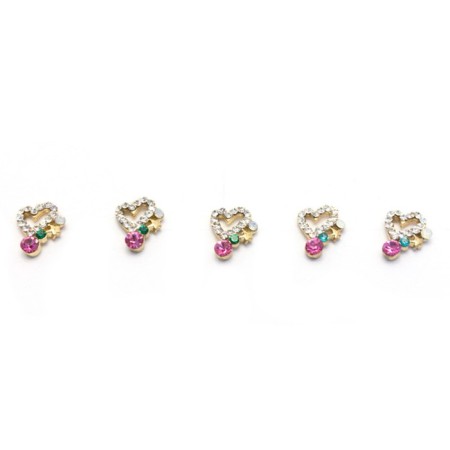 Metal fittings Pole "Heart with multi -colored rhinestones", 2 pcs