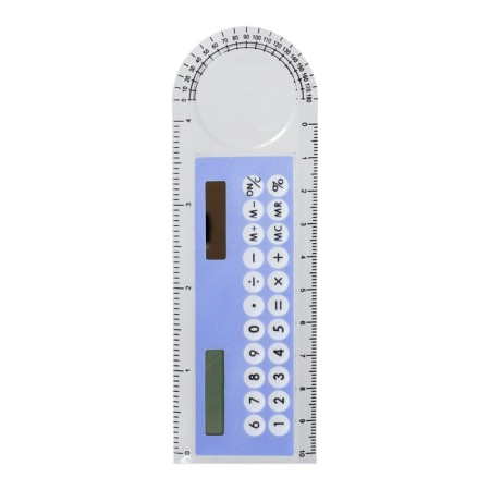 Calculator - ruler, 10 cm, 8 - discharge, case of transparent color, with a transporter, works from light, mix-6