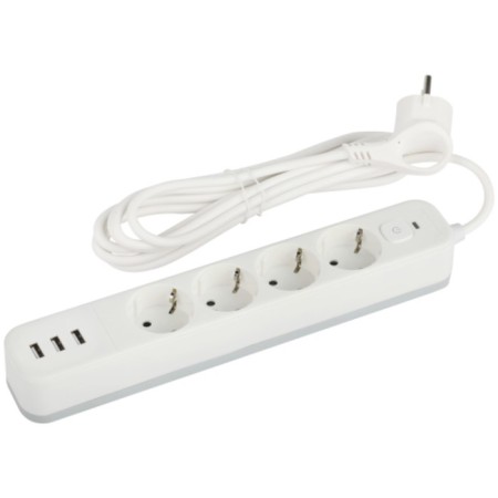Network filter USF-4S-4M-3XUSBA-W with basic protection with a grounding switch 4 outlet+3XUSBA 3.1A 1.5m 10A 10A