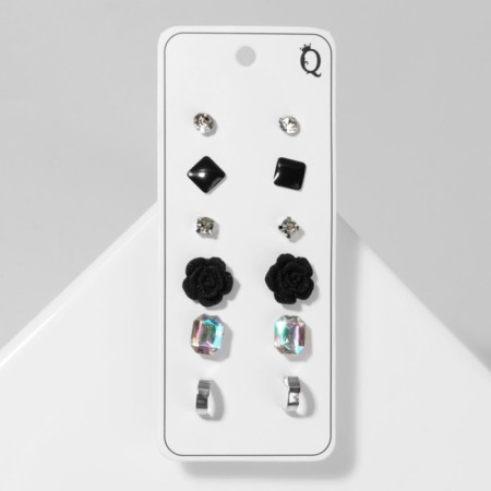 Pusets 6 pairs "Romance" rose, black and white color in silver