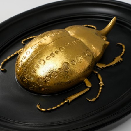 Panel interior polystone "Beetle rhino" black with gold 21x5x27 cm-2
