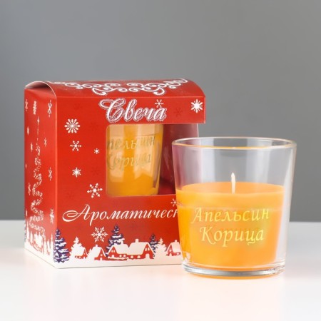 A candle in a glass aromatic "orange and cinnamon", 6.5x8 cm, orange-4