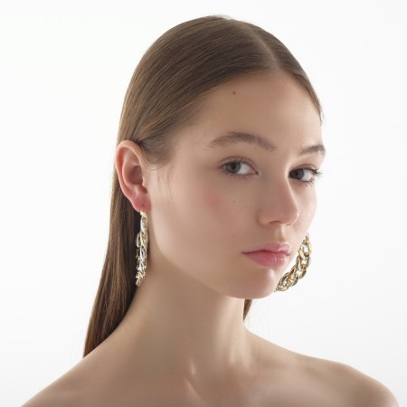Ring Earrings "Chain", color with silver-gold, d = 7 cm-2
