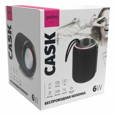 Portable acoustics Perfeo (PF_D0344) CASK Black 6W, MP3 USB-TF, AUX, FM, Hands Free, TWS 107347-3
