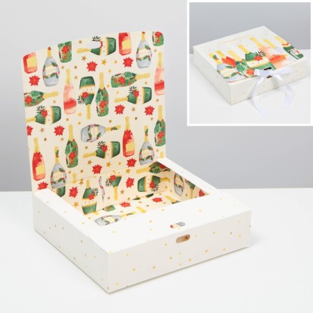 Box Fold -sided double -sided "champagne", 20 x 18 x 5 cm, new year