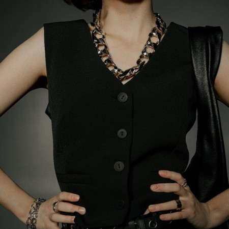 Necklace "Ground chain" square weaving, silver color, 50 cm-3