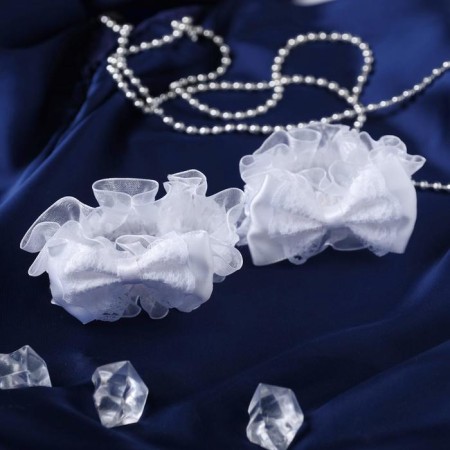 Hair elastic band "Ryushi" (set 2 pcs) bow in a net, white-1