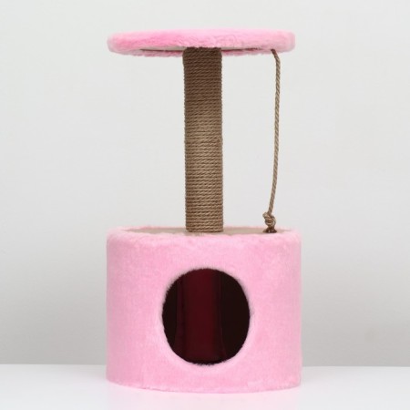 House for cats with a claw of a round, jute, 35 x 35 x 64 cm, pink-2