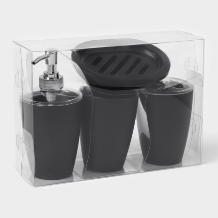 Set for the bathroom “Standard”, 4 items: soap dispenser, soap dish, 2 cups, 24 × 8 × 17 cm, black color is black-10