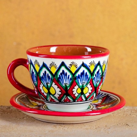 Tea couple Rishtan ceramics "Flowers", 250 ml, red-1