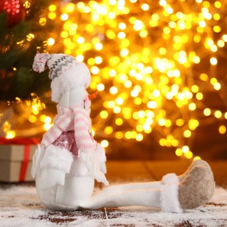 Soft toy "Snowman in pink sequins-long legs" 11x37 cm, white-pink-3