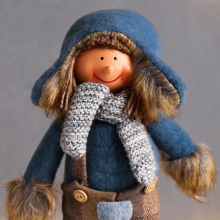 Interior doll "Boy in a jumpsuit in a cage and a blue cap" 40x9x15 cm-4