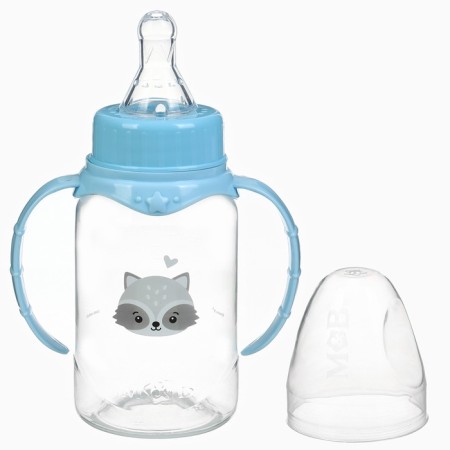 A bottle for feeding "baby raccoon" 150 ml, cylinder, with handles, blue color
